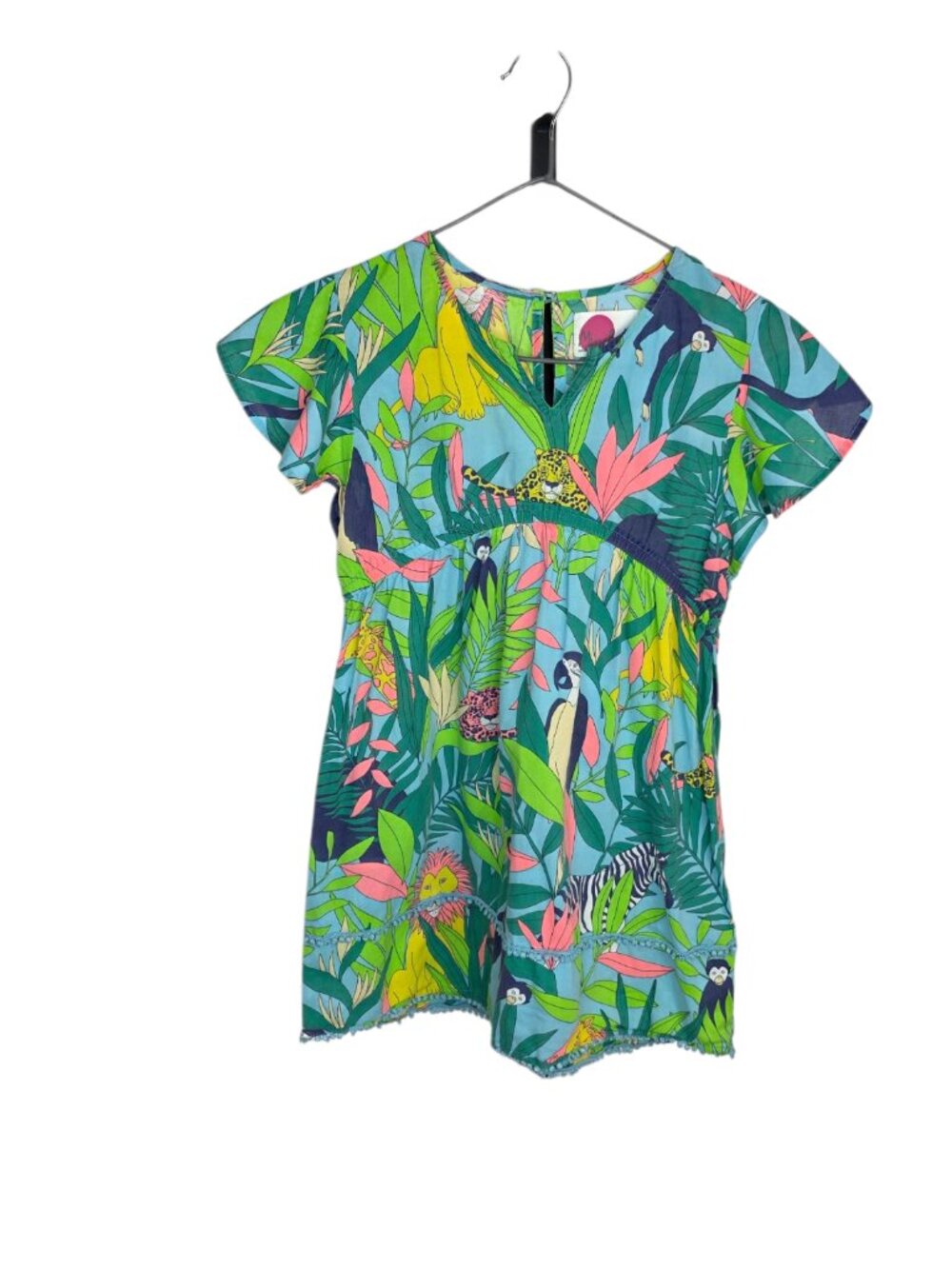 Mini Boden Tropical Print Dress, Short Sleeve, V-Neck, Size 6-7Y  Girls